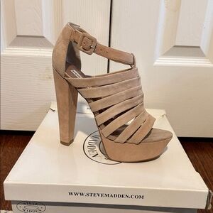 Steve Madden Beige Strappy Platform Heels